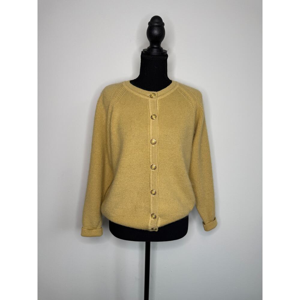 Japanese Sweater Wool Silk Cardigan Mustard Button Front Natural Fiber Knit M